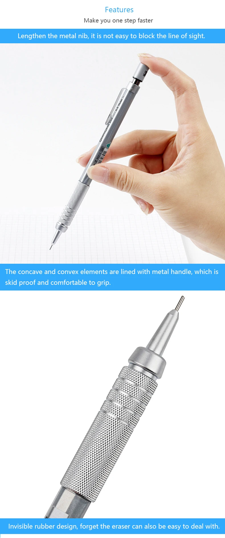 Pentel 0,3/0,5/0,7/0,9 мм рисунок автоматического карандаша низкий центр тяжести, металл, товары для рукоделия активности карандаш
