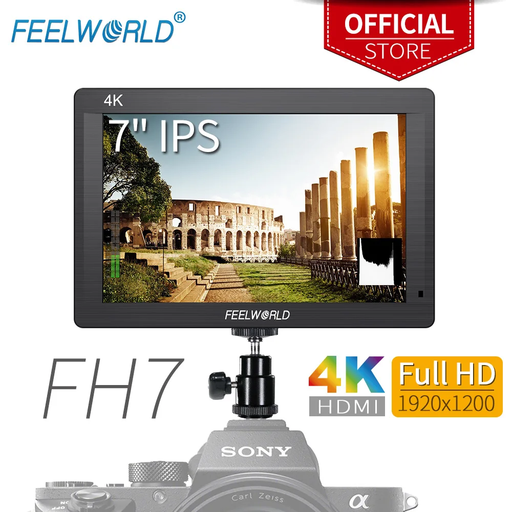 Feelworld FH7 7" IPS 4K 1920x1200 Full HD Camera Field Monitor with HDMI UHD Input Output Peaking Focus Histogram Zebra Audio - купить по