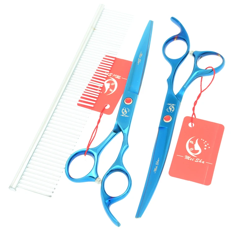 

2Pcs/Set 7.0Inch Meisha Pet Cutting Scissors Thinning Shears JP440C Bule Straight&Curved Cut Tesouras Dog Supplies Comb HB0120