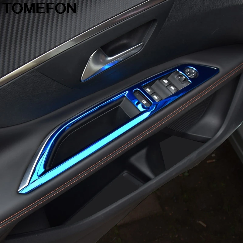 TOMEFON For Peugeot 3008 GT 2017 2018 LHD Door Window Glass Panel Armrest Lift Switch Button Cover Trim Interior Accessories SS |