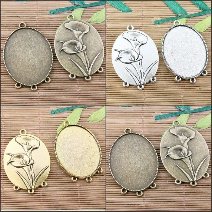 

6pcs Mixed callas flower oval shaped cabochon settings connector EF2512-2514