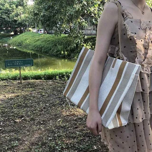 FGGS летняя Холщовая Сумка в полоску простая на плечо для женщин покупок и