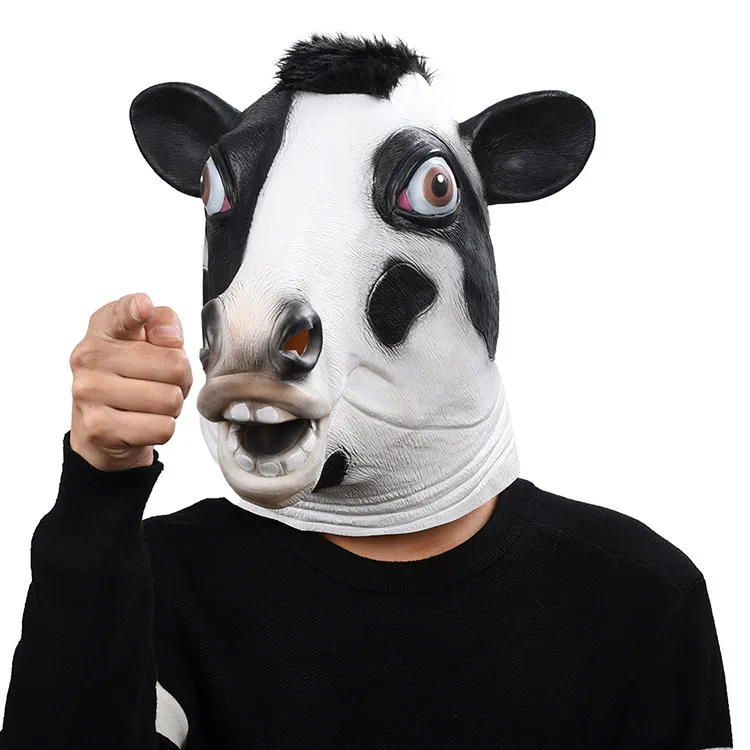 Cow Милый мультфильм животное Ленивец Глава латекс маска полный уход за кожей лица Хэллоуин маскарад партии нарядное платье маскарадный костюм - Цвет: Cow