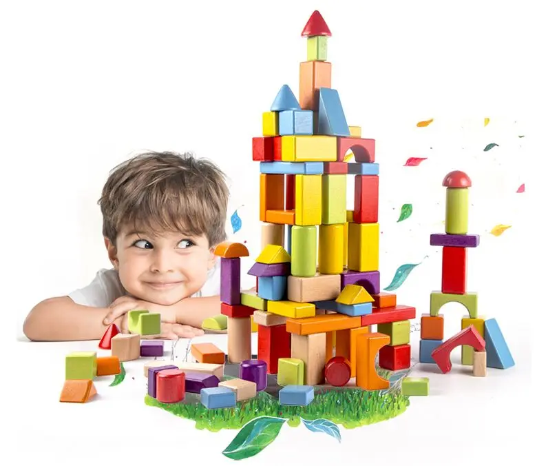 

100 шт. высококачественные цветные геометрические фигуры, сборные строительные блоки для раннего развития детей, Развивающие деревянные игр...