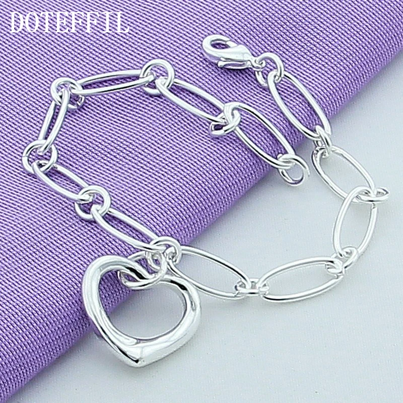 

DOTEFFIL 925 Sterling Silver Heart Pendant Bracelet For Woman Charm Wedding Engagement Party Fashion Jewelry