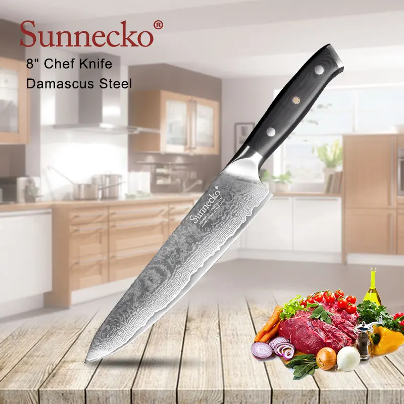 Sunnecko 2 шт. Кухня ножи Набор утилита нож шеф-повара из дамасской стали VG10 Сталь Sharp