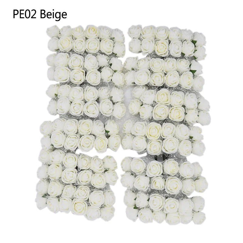 PE02 beige 144 шт./лот, 2 см, мини искусственный Шелковый цветок, ПЭ пена, роза, Свадебный букет невесты ручной работы, сделай сам, венок, товары для дома, вечерние украшения - Цвет: PE02 beige