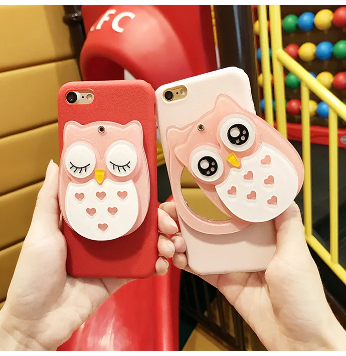 3D Kawaii сова розовый с зеркалом Bling PU чехол для iPhone X XS 10 8 7 6 S 6s Plus plus Чехлы милый