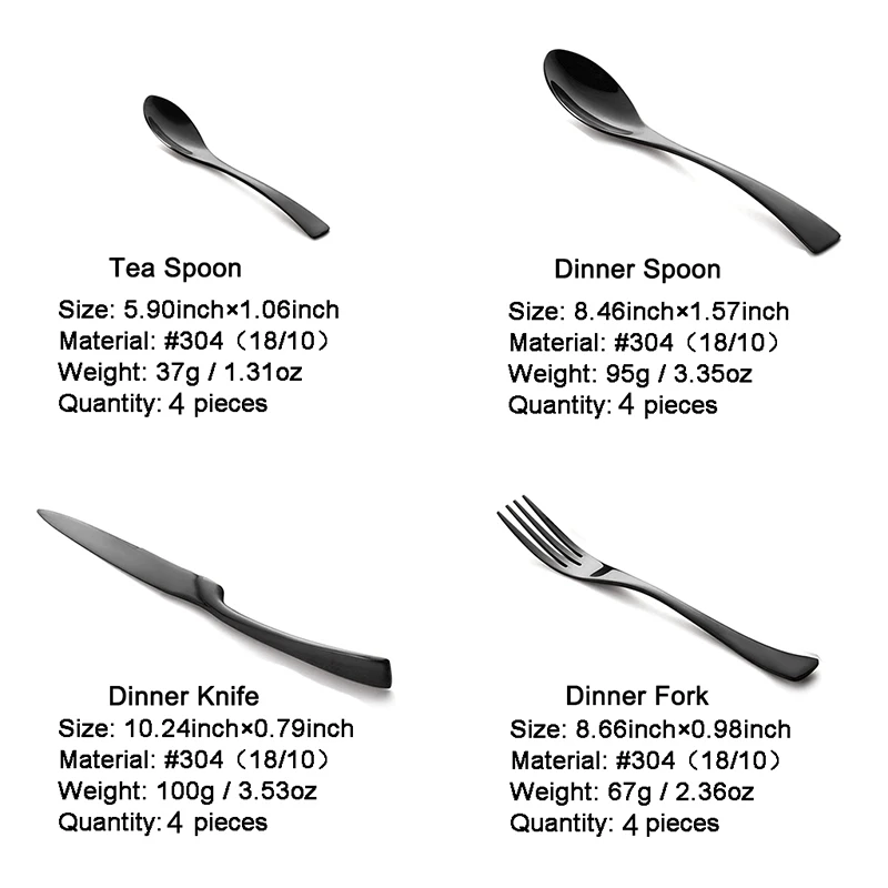 

16Pcs Stainless Steel Gold Cutlery Set Black Dinnerware Tableware Silverware Sets Dinner Knife and Fork Drop Shipping