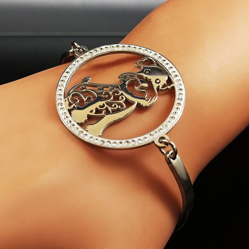 2021 Модный Браслет манжета из нержавеющей стали с кристаллами шнауцера женские