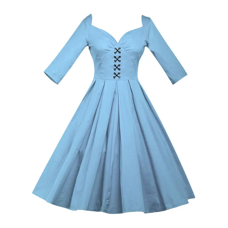 4XL размера плюс 50s рокабилли платье с бантом зеленый красный длинный рукав осенние женские повседневные Свинг платья V образным вырезом Robe Femme Vestidos