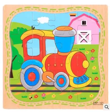 Train Новые 16 шт деревянные Мультяшные животные Развивающие головоломки игрушки для детей - Цвет: Train