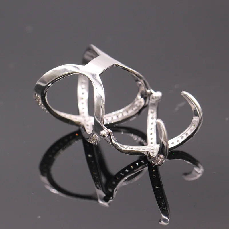 Женское длинное кольцо GZJY белое золотое с двумя поперечными кристаллами и