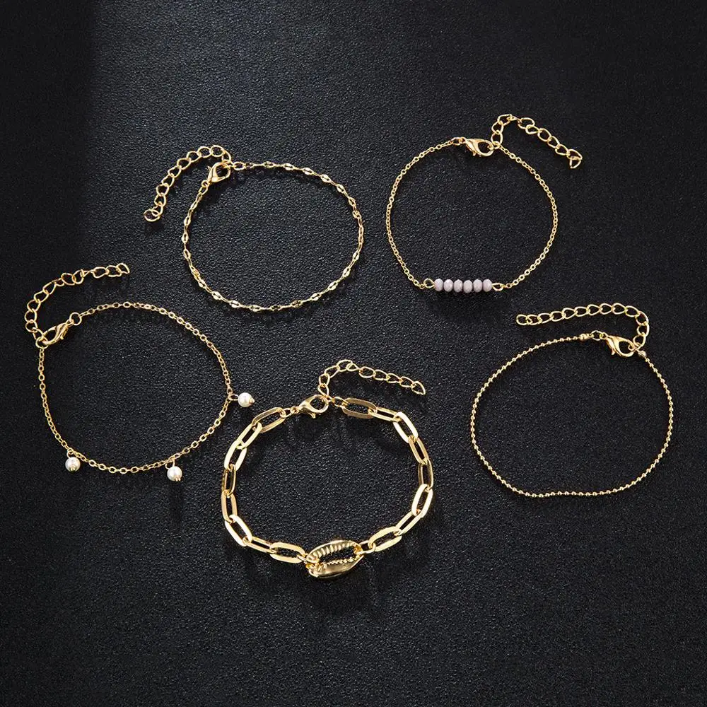 Женский винтажный Набор браслетов KNOCK 5 шт./компл. с золотыми цепочками и