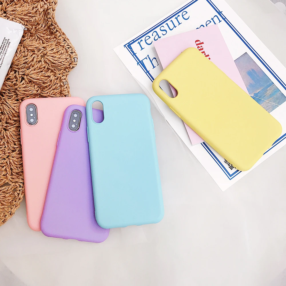 Uberay Candy Color Case for iPhone XS Max XR 6 6S 7 8 Plus - полностью тело мягкий TPU защитный простой чехол для задней панели телефона, подарок