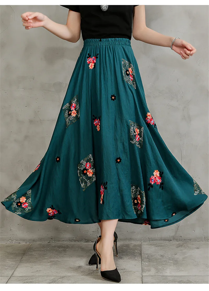 Faldas Mujer новые Инди фолк Harajuku больших размеров 2XL модные юбки женские хлопок лен узор винтажная элегантная Этническая юбка