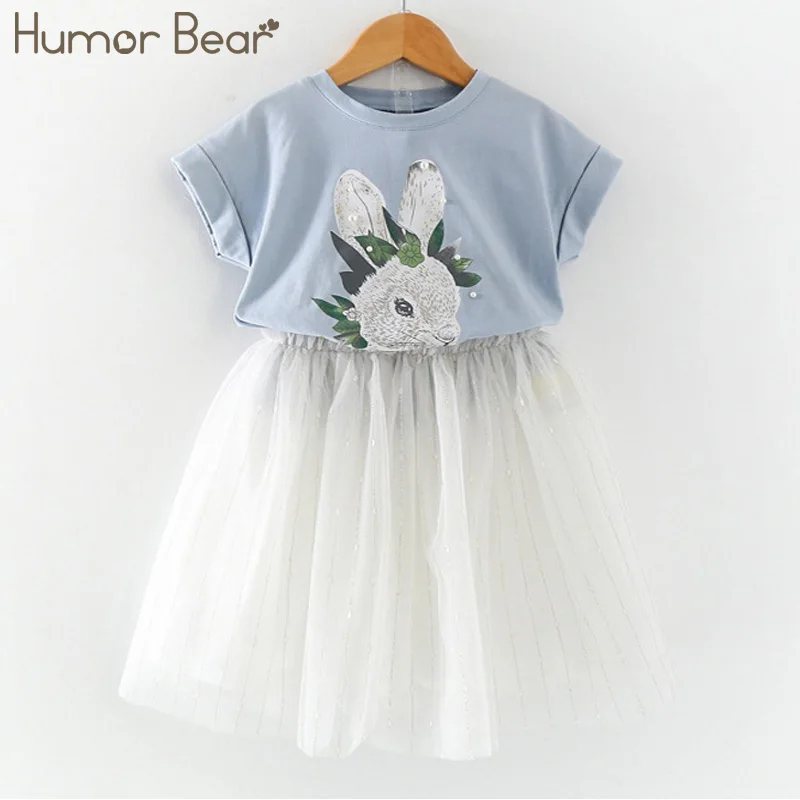 Humor Bear/летние детские комплекты для девочек с мультяшным кроликом футболка с короткими рукавами+ юбка комплект из 2 предметов детская одежда