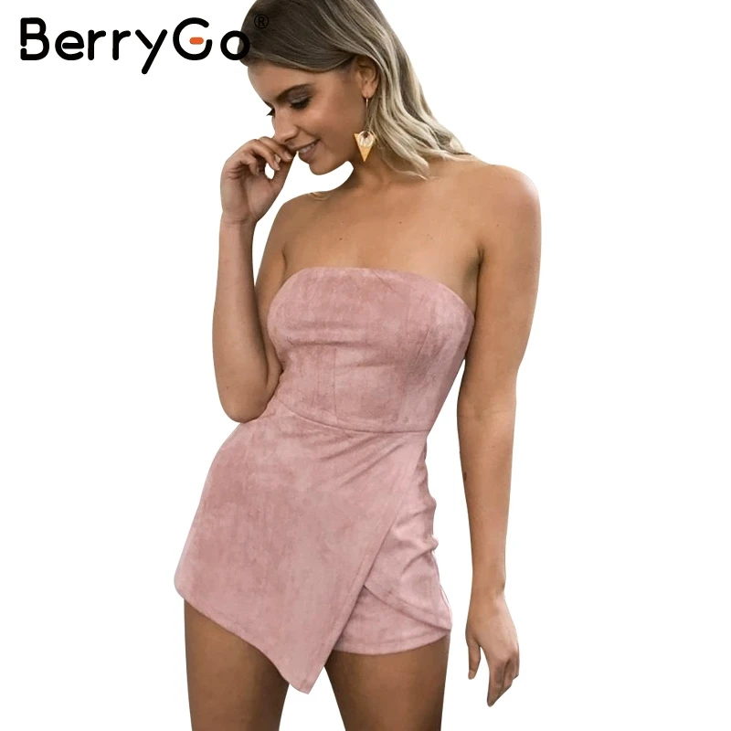 BerryGo сексуальный комбинезон из кожи и замши женский без бретелек облегающий