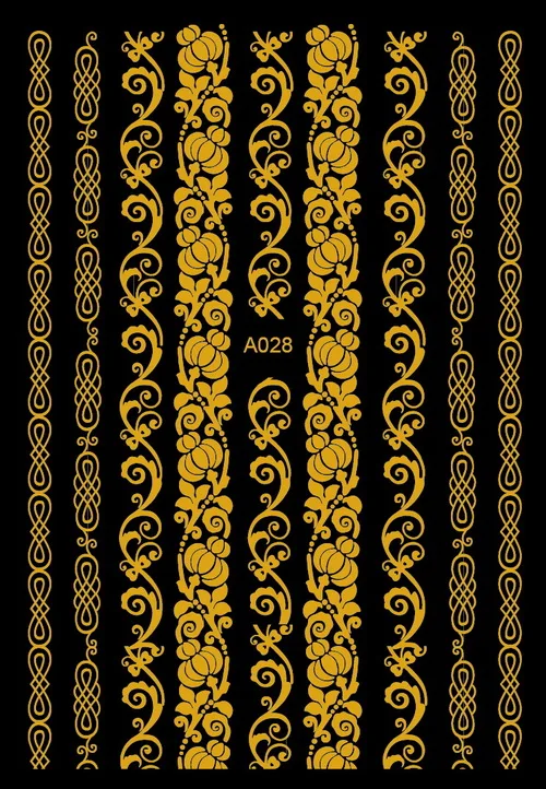 A028 GOLD 3D роскошный стикер для дизайна ногтей, лазерная Золотая дизайнерская маникюрная лента, задний клей, переводные наклейки для фольги, советы из серии «сделай сам», аксессуары для украшения - Цвет: A028 GOLD