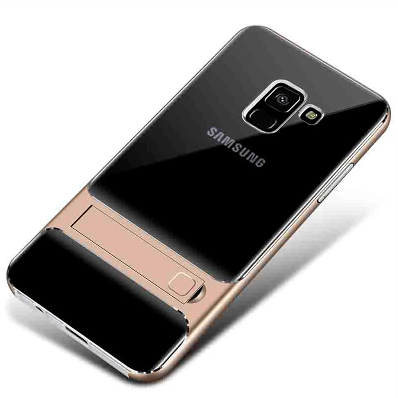 Гибридный ПК-бампер чехол для samsung S8 S9 A8 A6 плюс J4 J6 J7 J8 ударопрочный чехол для телефона Подставка держатель чехол s защитной оболочки - Цвет: Clear Gold