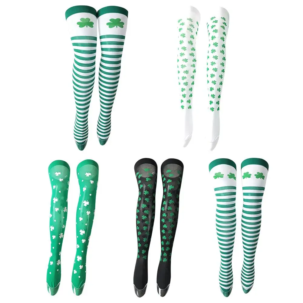 Носки с рисунком клевер зеленые чулки гольфы на День Святого Патрика модные