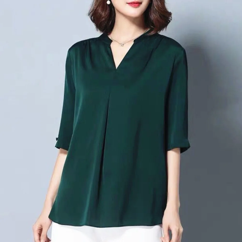 Chiffon Blouse Women 2019 Half Sleeve Shirt Summer V Neck White Vintage Tops Thin Plus Size Shein Office |