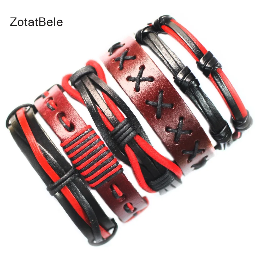 ZotatBele Casual Leather Bracelets Charm Multilayer Braid Wrap Bangles Punk Male Rope Chain Wholesale Men Jewelry FK4 | Украшения и