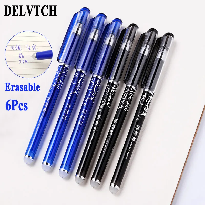 DELVTCH 6 шт. в комплекте 0 5 мм Волшебная стираемая гелевая ручка синего и черного
