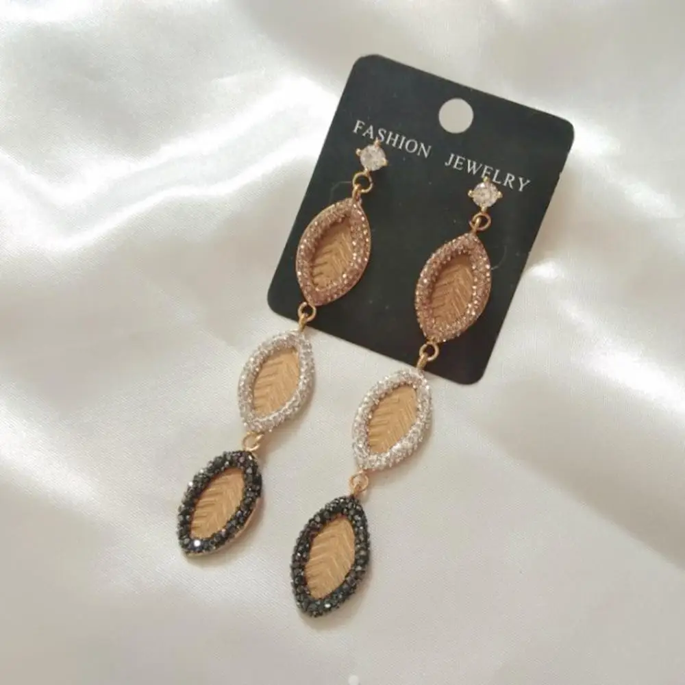 4 слоя золотого олова сплава листьев серьги черный Серебряный горный хрусталь