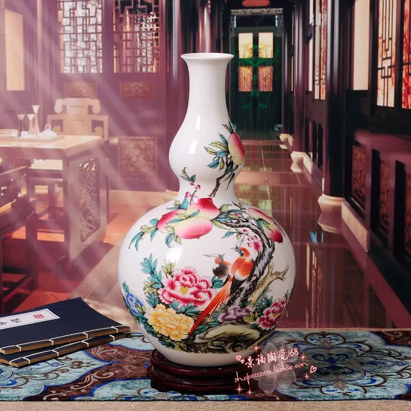 

Jingdezhen ceramic vase flower peach nine lucky gourd vase Home Furnishing living room decoration in traditional porcelain