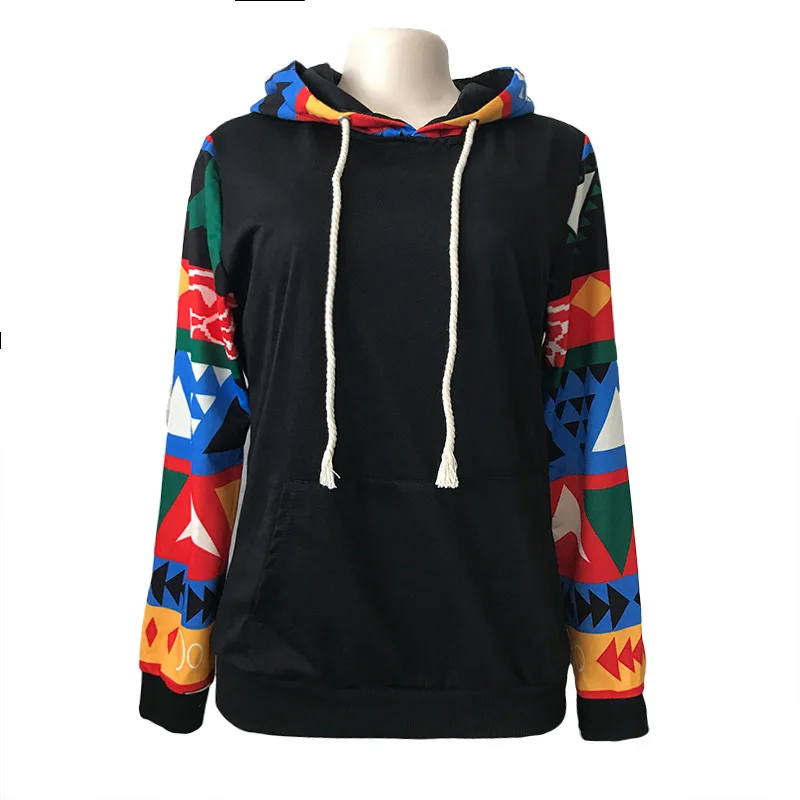 

Women's Bohemia Plaid Panel Long Sleeve Hoodies Sweatershirts Jacket Female Top Casual Spring and Autumn Jacket Pullover sweater