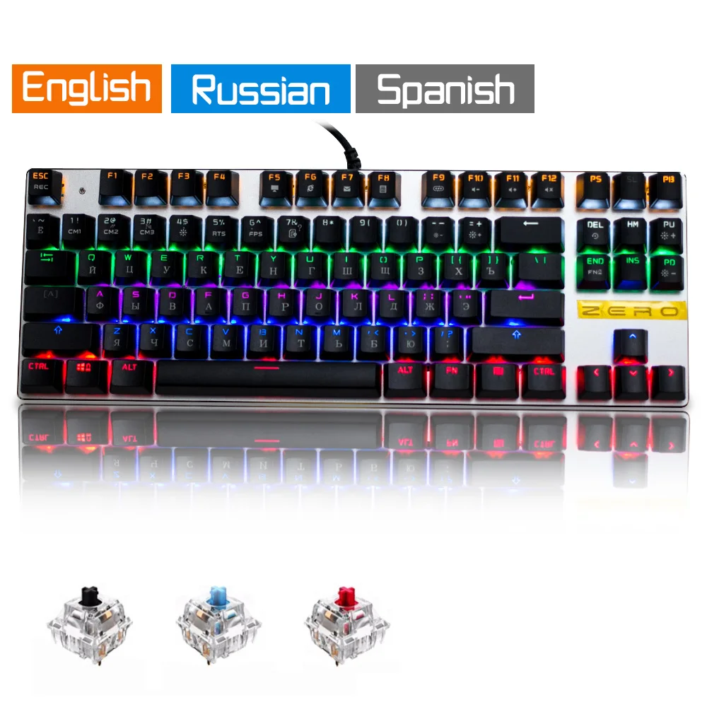 Me Too Original gaming Mechanical Keyboard 87 key Wired keyboard blue/red/black switch Backlit Keyboard English/Russian/Spanish