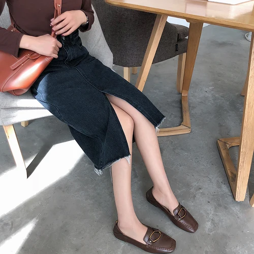 Женская винтажная длинная джинсовая юбка элегантная Корейская с разрезом