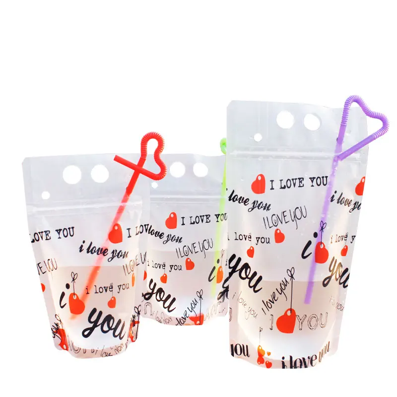 

100pcs Creative letter portable milk tea cold drink bag Disposable beverage juice takeaway packaging bags Ziplock bag