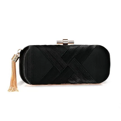 YM1545black SEKUSA Модные женские клатчи с кисточками, женские сумки на плечо с цепочкой, металлические золотистые длинные дизайнерские вечерние женские сумочки на свадьбу - Цвет: YM1545black