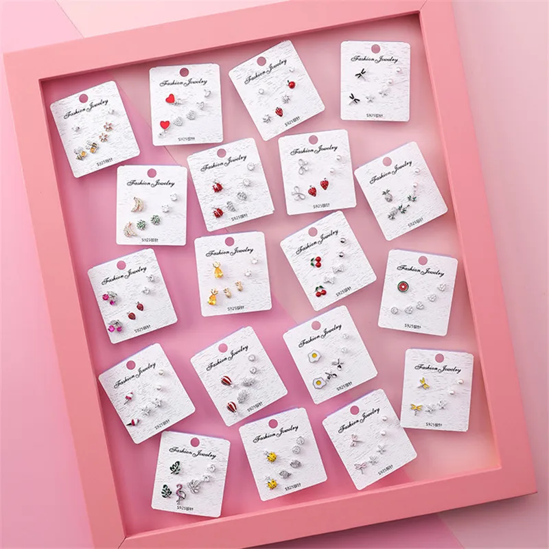 Набор сережек для женщин с милыми вишнями клубникой фруктами и кристаллами в