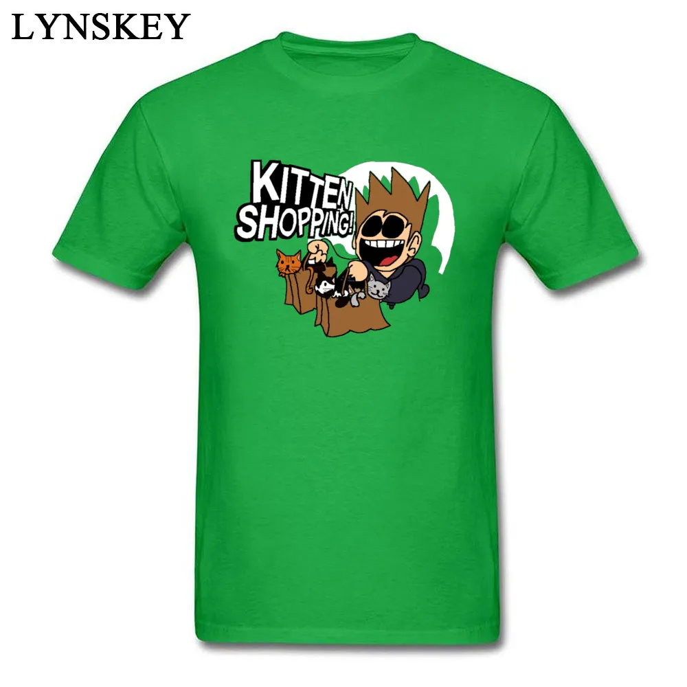 Забавная футболка Eddsworld Kitten Shopping, Мужская футболка с принтом мультяшного кота, новые футболки с 3D принтом в стиле аниме, День Дурака - Цвет: Зеленый