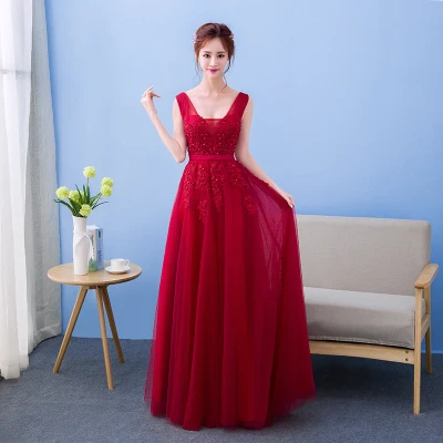 SSYFashion, кружевное платье с аппликацией, v-образный вырез, длинное вечернее платье, для невесты, сексуальное, без рукавов, на шнуровке, сзади, с бисером, вечерние платья, на заказ - Цвет: wine red lace up