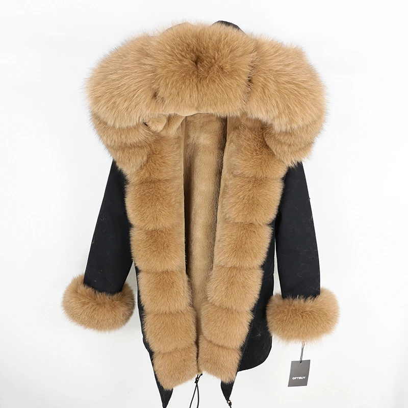 Женская парка с натуральным лисьим мехом OFTBUY, бежевое пальто с отделкой из лисьего меха, свободная длинная парка, верхняя одежда со съемным мехом, зима