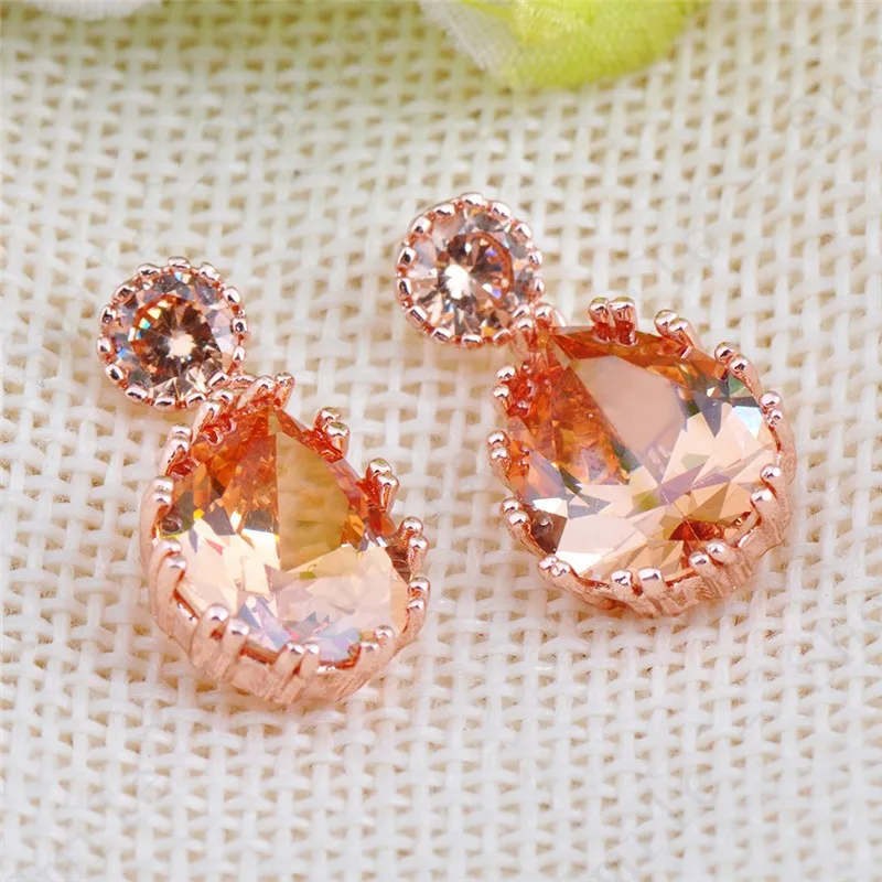 Ослепительные Красочные камни для женщин цвета шампанского CZ красные ювелирные