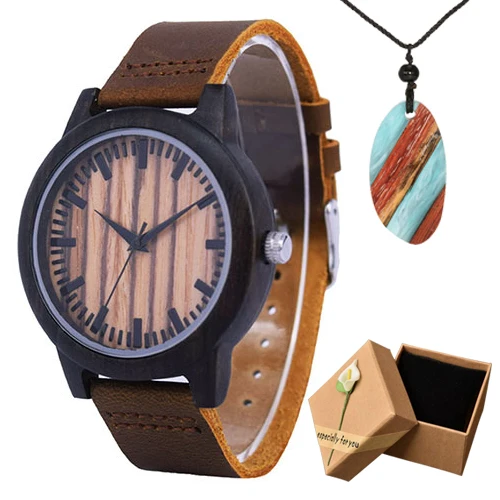zebra wacth box gift Бамбуковые деревянные часы мужские минималистичные дизайн из натуральной кожи ремешок кварцевые наручные мужские часы как подарки relogio masculino - Цвет: zebra wacth box gift