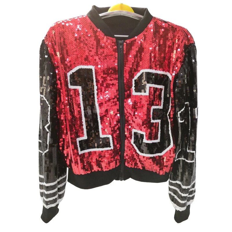 Бейсбольная модная дизайнерская женская куртка-бомбер с пайетками оптом