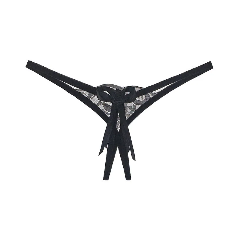 Style 2 Black Эротические стринги с открытой промежностью для секса, кружевные трусики с бантом и жемчугом, сексуальное прозрачное нижнее белье, женские трусики, сексуальное нижнее белье, интимное - Цвет: Style 2 Black