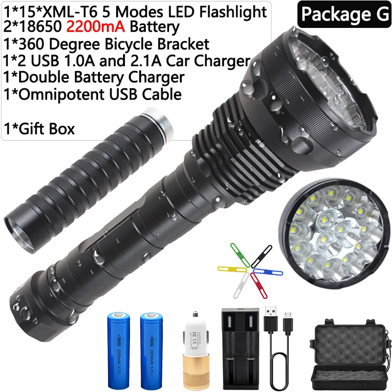 Package G Самая мощная 15 x XM-T6 8800mA батарея высокой мощности 5 режимов Светодиодный светильник-вспышка светодиодный фонарь linternas водонепроницаемый светильник-вспышка - Испускаемый цвет: Package G