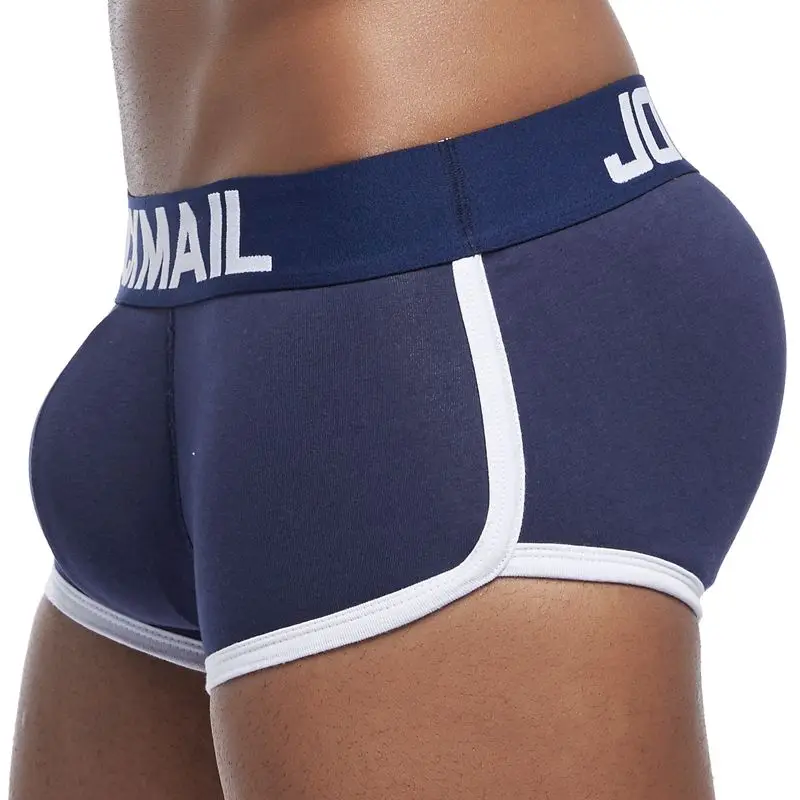 JOCKMAIL, фирменное Мужское нижнее белье, боксеры, плавки с сексуальным мешочком для пениса, усиление выпуклости спереди+ сзади, Двойная съемная чашка пуш-ап - Цвет: Navy Blue