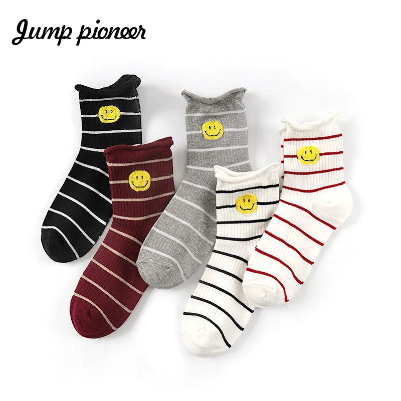 INS стильные женские носки Новые счастливые полосатые со смайлами Южная Корея