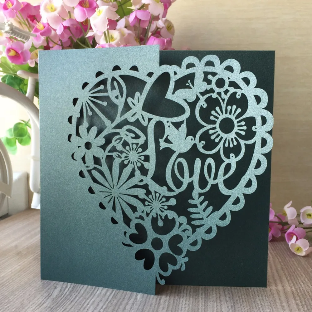 

35Pcs Laser Cut Pearl paper Heart design love with Flower Wedding Invitation Card Birthday Party Invitation Card Suppliers
