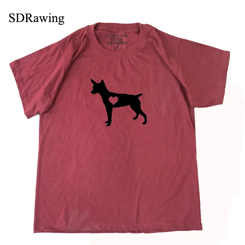 Хлопковая футболка для любителей собак Rat terrier с принтом сердца и собаки | Женская