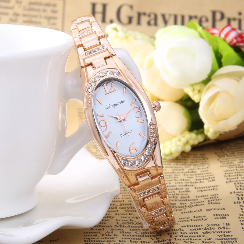 2017 Роскошные наручные Часы женское платье кварцевые часы из розового золота