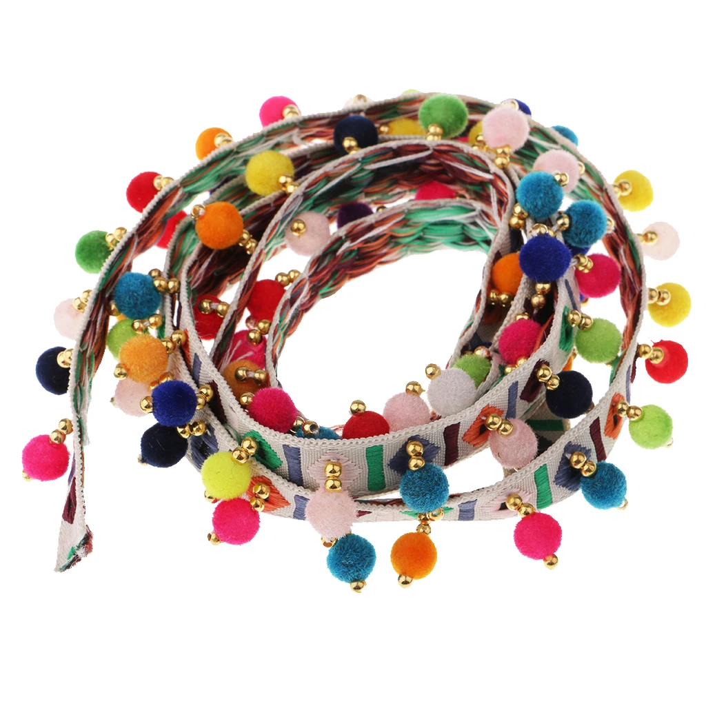 2 шт. бохо красочные помпоны бахрома отделка лента для украшения вышивка одежда 1